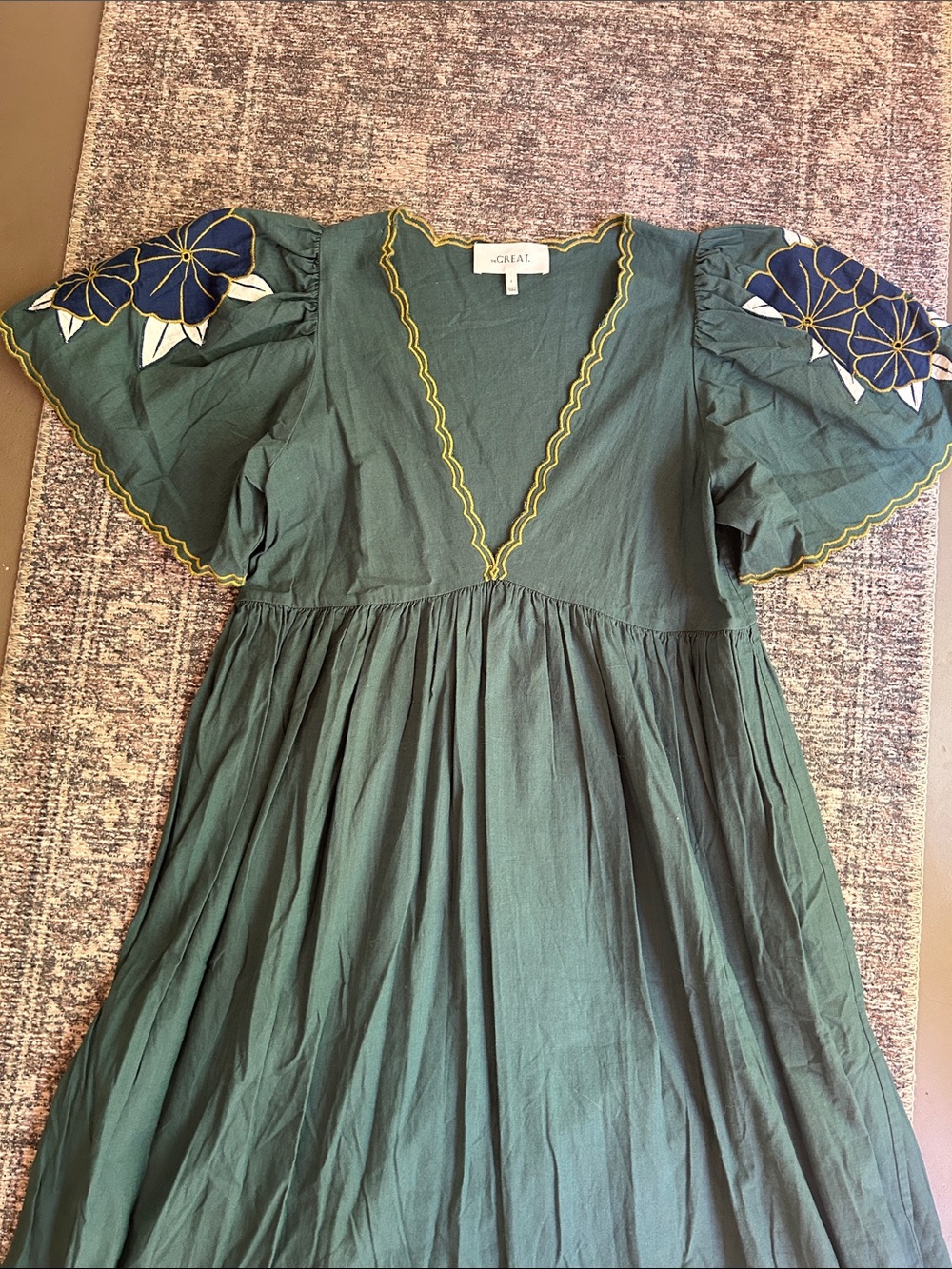 The Great Midi Dress Palm Leaf Floral 2 M Cotton Hawaiian Green Short Sleeve - Picture 3 of 9